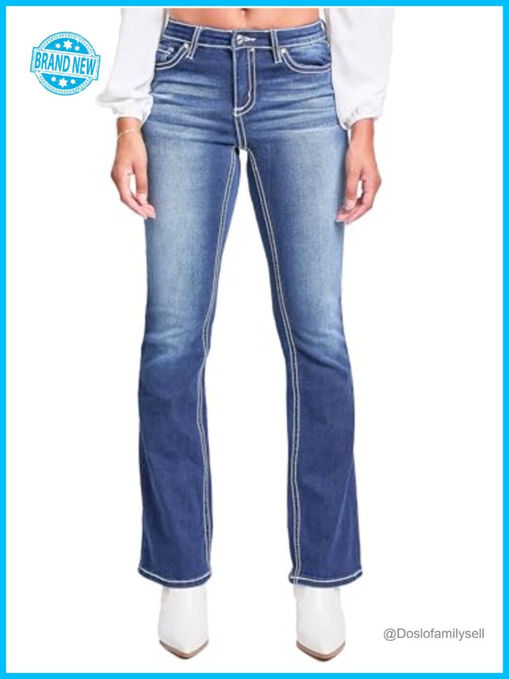Mid Rise Heavy Stitch Bootcut Studded Embellished Jeans